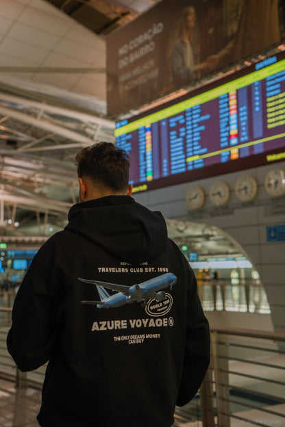 Azure Voyage Black Hoodie