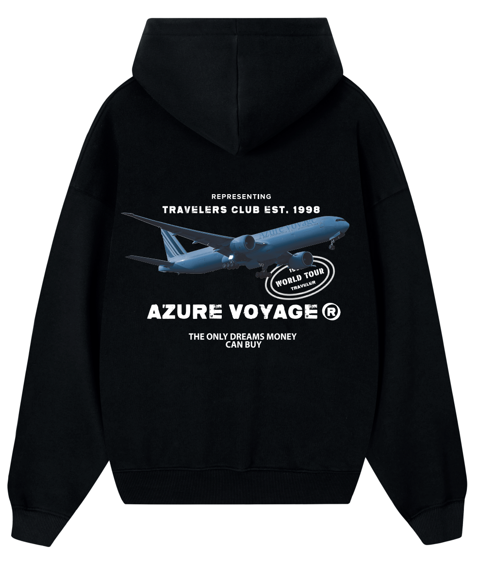 Azure Voyage Black Hoodie